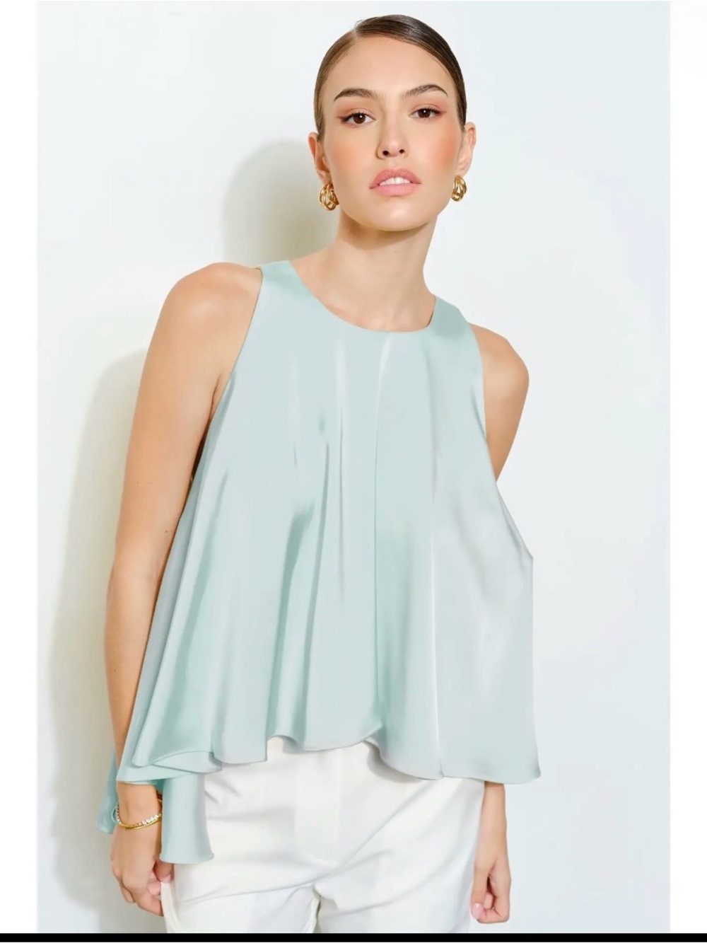 Sleeveless Seafoam Satin High Low Top - Women